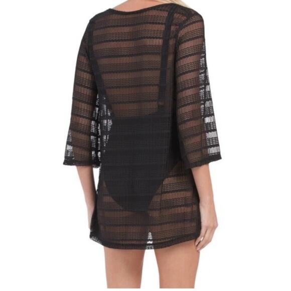 Jordan Taylor Women's V Neck Mesh Tunic Swim Cover Up Black Size S Made In USA - Picture 2 of 5